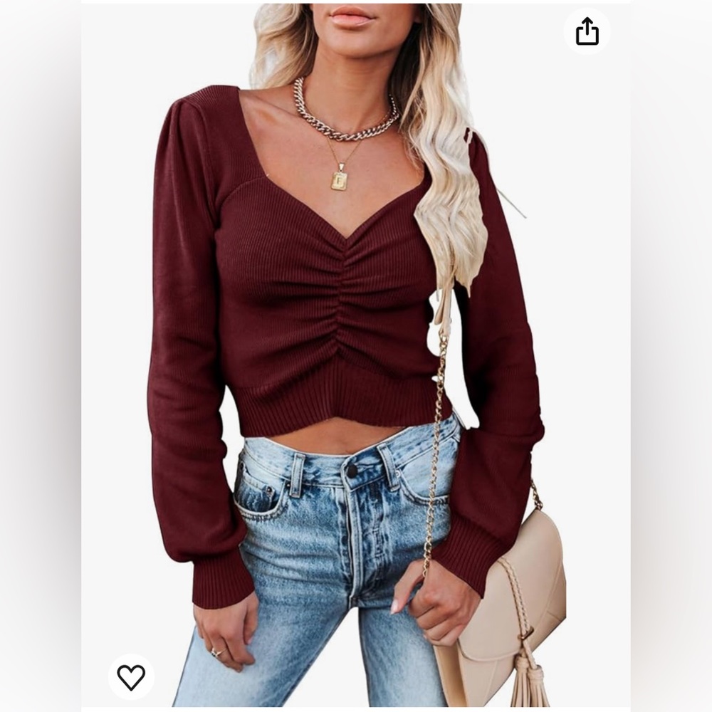 Pretty garden cropped ruched sweater